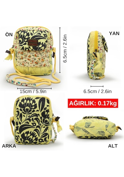 Cappadocia Vintage Kadın Çiçek Desenli Omuz Çantası - Bohem Tarz Mini El Ve Telefon Çantası Sarı - Bej
