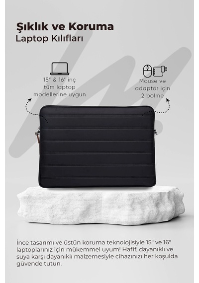 Mussen Laptop Kılıfı Su Geçirmez Macbook Neo Air Pro 15-16 İnç Siyah Siyah