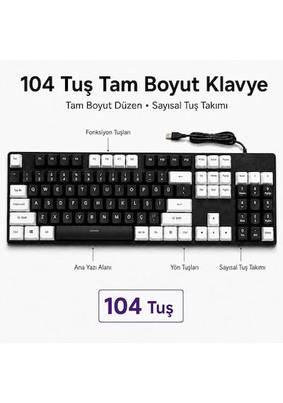 104 Tuş Rgb Aydınlatmalı Mekanik Gaming Klavye Kablolu Usb, Sayısal Tuş Takımlı Oyuncu Klavyesi