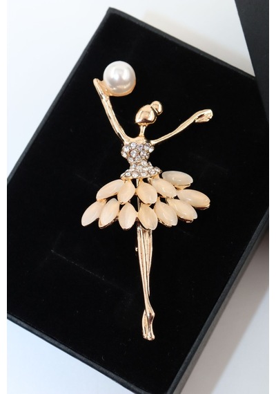 İncili Zirkon Taşlı Balerin Broş. Yaka İğnesi Balerin Broş, İncili Broş. Kadın Broş. Balerin Broş. Gold