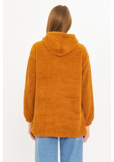 Armonika Kadın Camel Kapüşonlu Cep Kapaklı Peluş Sweatshirt Arm-25k001090