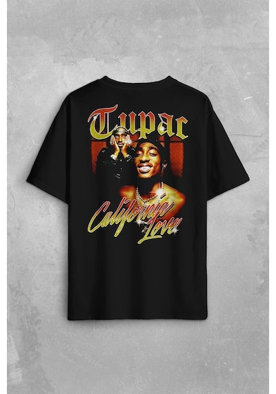 Tupac 2pac Shakur Rap Music West Coast 90s Rap Sırt Ön Baskılı Oversize Tişört Unisex T-shirt 001