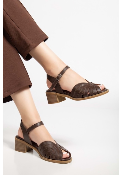 Analin Shoes Kadın Hakiki Deri Bilekten Bağlı Sandalet - Kahve
