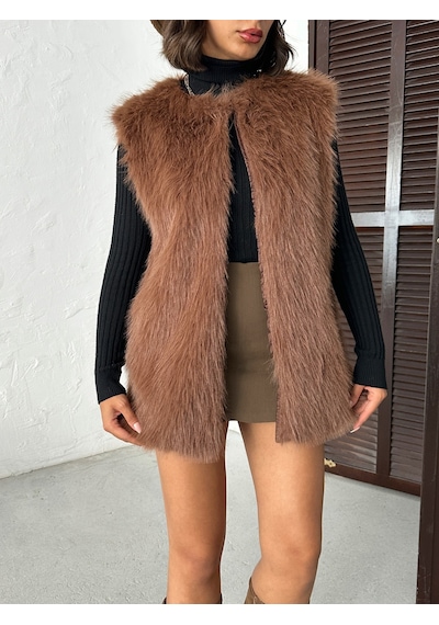 Verymoda Tüylü Yelek Vmf1567 Açık Kahve