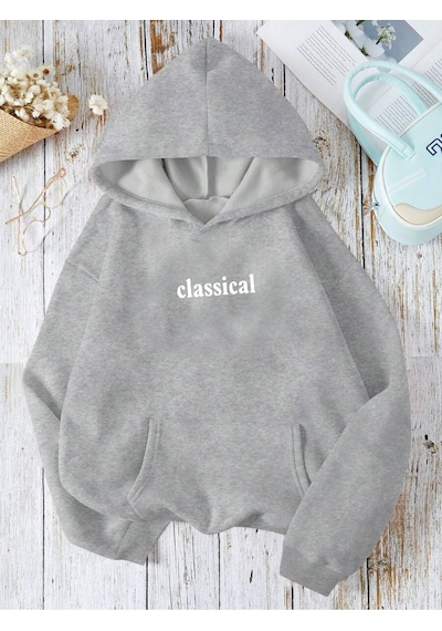 Uyguntarz Unisex Classical Baskılı Oversize Sweatshirt Gri