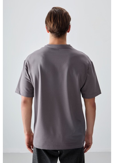 Air Jones Tommy Life Koyu Gri Pamuklu Kalın Yumuşak Dokulu Oversize Fit Basic Erkek T-shirt - 88377 Koyu Gri