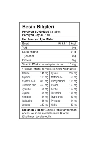 Kompleks Amino Asit Tablet Amino Bıg 110 Servis Aromasız