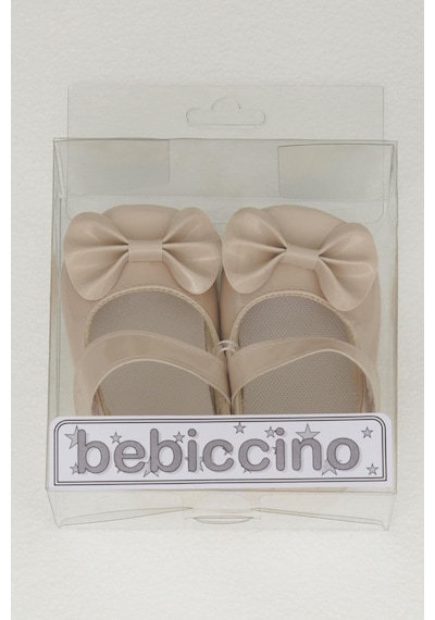Bebiccino Kız Bebek Rugan Babet Ayakkabı Fiyonklu Cırtlı 18-19 Numara, Bej