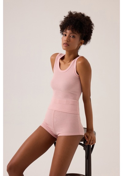 Los Ojos X Ece Pembe Modal Kumaşlı Askılı Şortlu Pijama Takımı Ribbed Pj3 Pembe Pembe