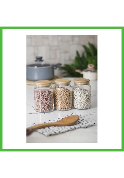 Vaveni 3 Lü Set Bambu Kapaklı Cam Kavanoz & Erzak Saklama Kabı 800 Ml Orta Boy Vakum Kapak Arz Çok Renkli