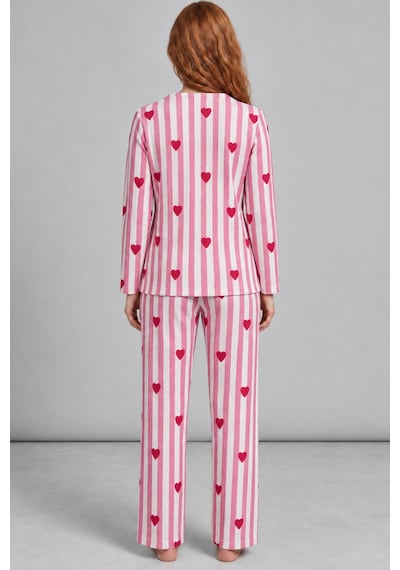 Fit Women Kadın Kalpli Rahat Kalıp İkili Pembe Pijama Takımı 4768