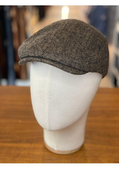 Hamze İngiliz London Model Balıksırtı Desen Kaşe Kumaş Kasket Şapka Kahverengi