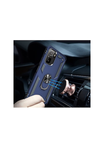 Xiaomi Redmi Note 10 Kılıf Sofya Yüzüklü Armour Silikon Kapak - Lacivert Lacivert
