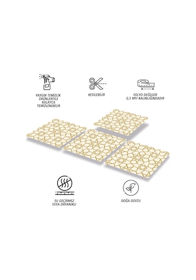 Tink Kendinden Yapışkanlı Gold Selçuklu Desenli Pvc Karo 30x30 Cm