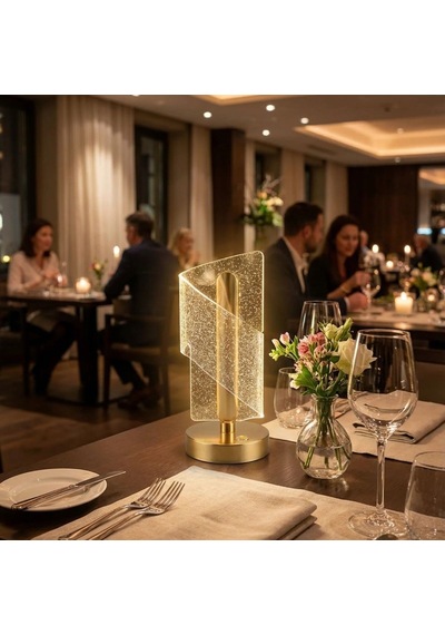 Buffer Çapraz Kavisli Kristal Simli Led Masa Lambası Gold Gövdeli, Dokunmatik, 3 Kademe Iş Çok Renkli