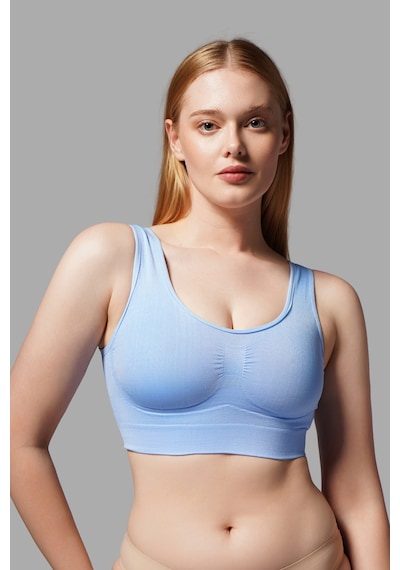 Fit Women Göğüs ı Dikişsiz Seamless Büstiyer Korse Kalın Askılı Pedsiz Balensiz ı Sütyen 5050 Mavi