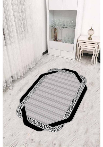 Gri Çerçeveli Kaymaz Tabanlı Lazer Kesim Halı Rv310n11