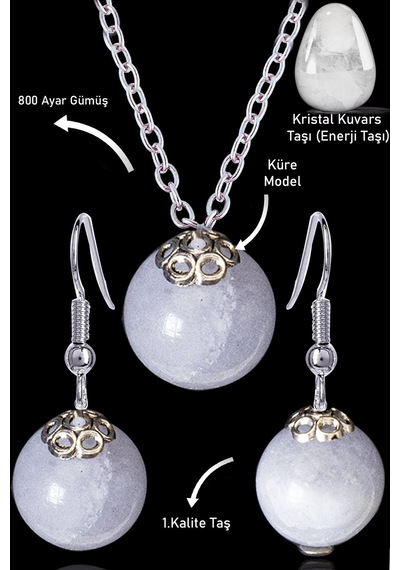 Sertifikalı Küre Model Kristal Kuvars Taşı Kolye Ve Küpe Seti - G Çok Renkli