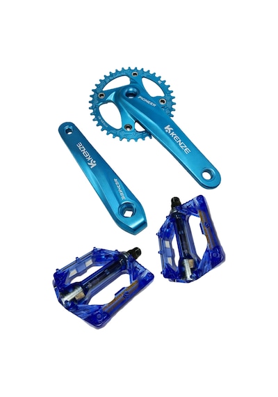 Mtb Tekli Renkli Aynakol 32t 170 Mm Mavi Çivili Platform Şeffaf Bisiklet Pedalı Seti Mavi