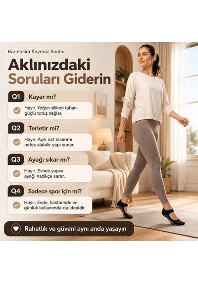Genel Kadın Siyah Kaymaz Yoga Pilates Çorabı 6'lı Silikon Taban, Bilek Bantlı, Siyah / 36-40 / 6 Adet