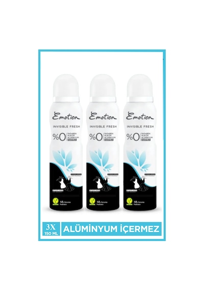 3 Adet Emotion Invisible Fresh Black & White Kadın Deodorant 150ml Vegan, Leke Bırakmaz