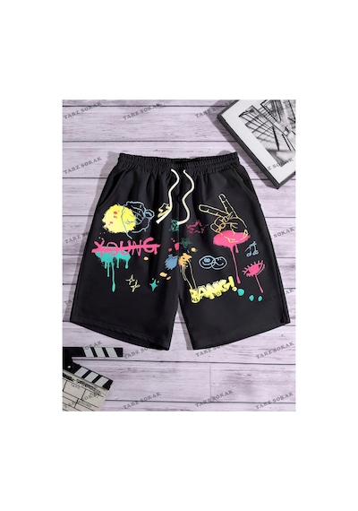Tarzsokak Y2k Unisex Yaz Şort Bermuda Harajuka Anime Retro Kod-11459 Siyah Tarzsokak Y2k Unisex Yaz Şort Bermuda Harajuka Anime Retro Kod-11459 Siyah
