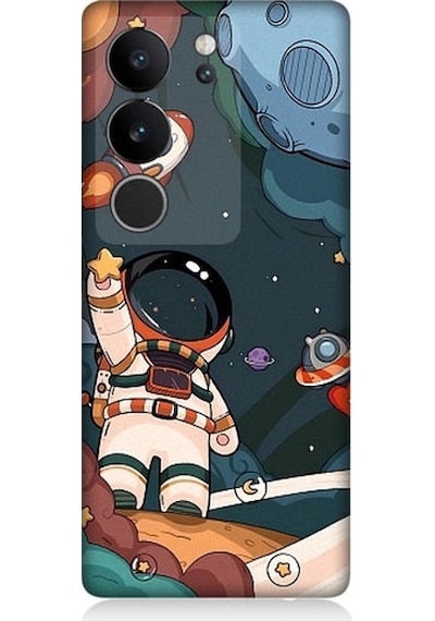 Vivo V29 5g Uyumlu Sevimli Astronot Uzay Macerası Desenli Silikon Kılıf