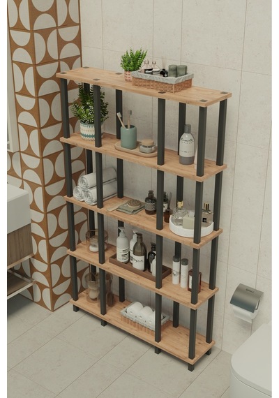 Ravina 5 Katlı Banyo Düzenleyici Çok Raflı Banyo Organizeri Çok Amaçlı Banyo Düzenleyici - Meşe Meşe