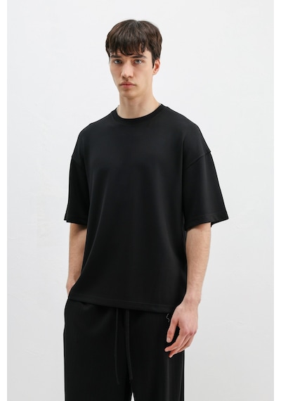 Modal Karışımlı Oversize Tişört Siyah