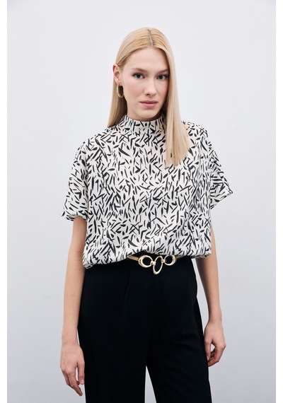 Sateen Yarasa Kol Desenli Bluz - Siyah-135740 Siyah
