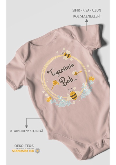 Morivokids Teyzesinin Balı Kısa Kollu Bebek Body %100 Pamuk Zbn93-kk Pastel Pembe