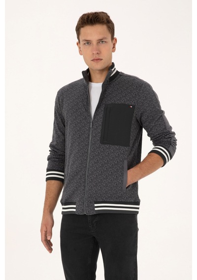U.S. Polo Assn. Erkek Regular Fit Gri Fermuarlı Örme Hırka 50309985-vr024