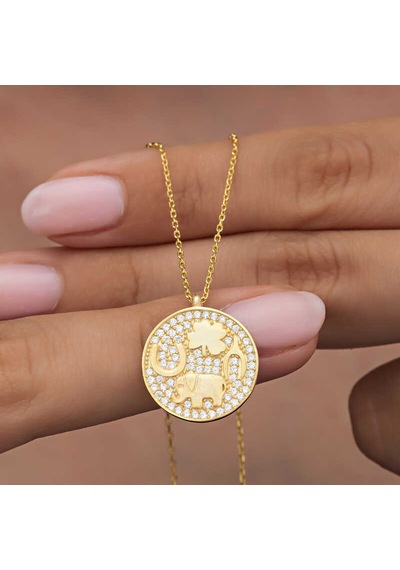 Gümüş Gold Fil Motifli Şans Kadın Kolye Altın