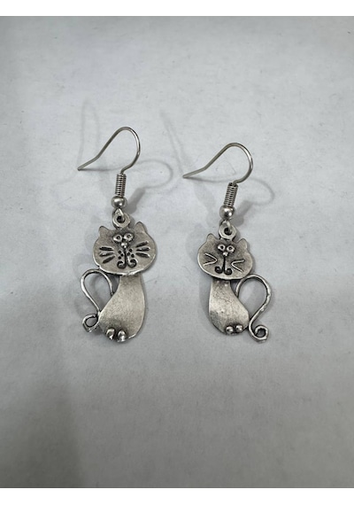 Whisker Mood Kedi Figürlü Gümüş Renk Unisex Sallantılı Küpe Çok Renkli