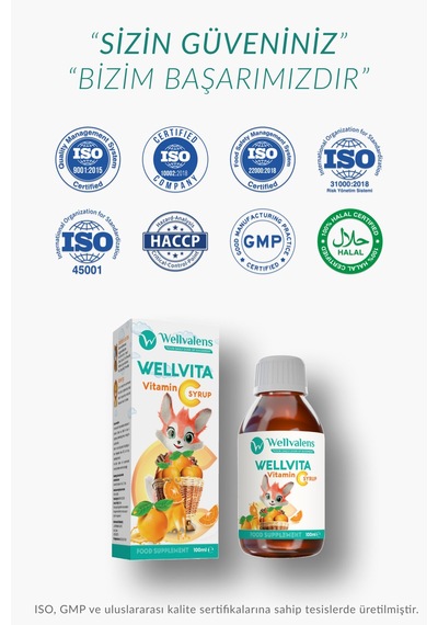 Wellvalens Wellvita Vitamin C Şurup 100 Ml - Çocuklar İçin C Vitamini Takviyesi - Portakal Aromalı Sıvı Form