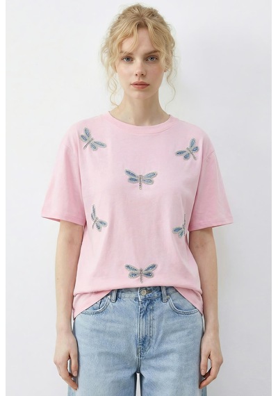 Shade Kadın Boncuk Taş İşlemeli Yusufçuk Desenli Rahat Kalıp T-shirt 2212 60283971 - Şeker Pembe Shade Kadın Boncuk Taş İşlemeli Yusufçuk Desenli Rahat Kalıp T-shirt 2212 60283971 - Şeker Pembe