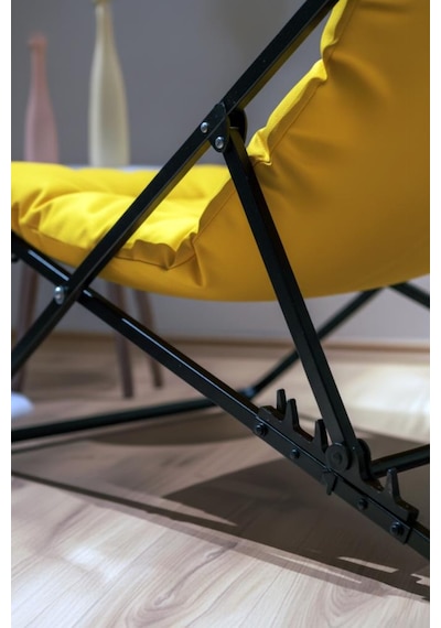 Napper Katlanabilir Sarı Şezlong - Su Geçirmez Kumaş, Metal İskelet, Balkon Ve Bahçe Sandalyesi Sarı