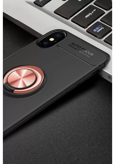 Apple iPhone Uyumlu  Uyumlu Xs Max Kılıf Range Yüzüklü Silikon - Siyah-gold