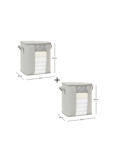 Ocean Home Textile 2'li Pvc Pencereli Gri Balıksırtı Hurç Set 45 x 30 x 50 cm