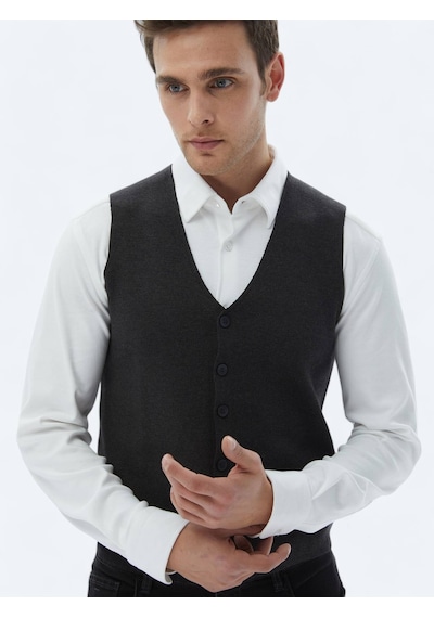 Antrasit Regular Fit Casual Örme Triko Yelek Antrasit