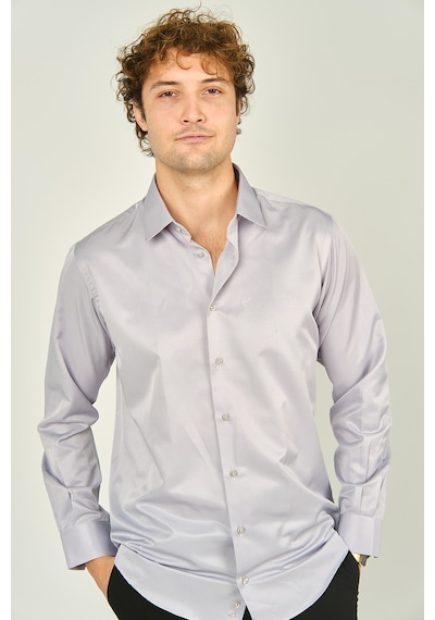 Figs Erkek Slim Fit Uzun Kollu Pamuklu Parlak Kumaş Gömlek 0013 Lila Lila