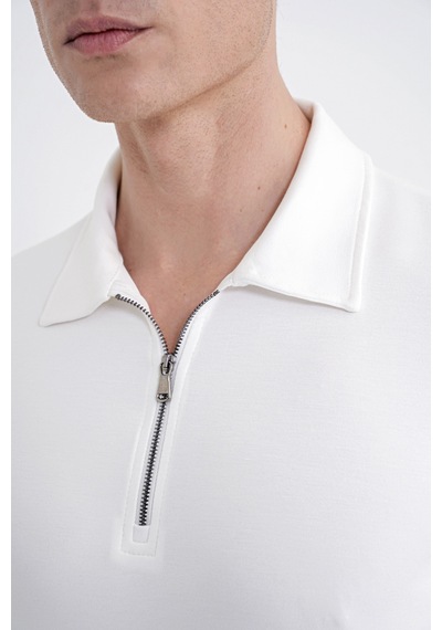 Efor Slim Fit Esnek Pamuklu Fermuarlı Ekru Polo Yaka Tişört Ts 926