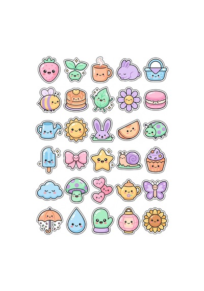 30 Adet Bahçe Pikniği Sticker Seti - Laptop Defter Telefon Ajanda Valiz Çok Renkli