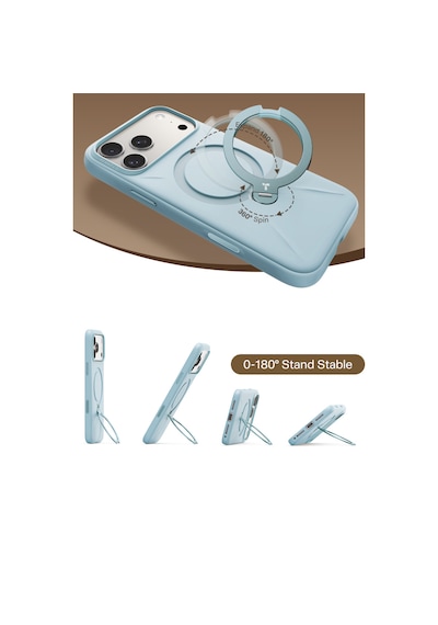 Torras Apple iPhone 17 Pro / 18 Pro Uyumlu O Stand Spin Silicone Serisi Magsafe Kılıf Açık Mavi