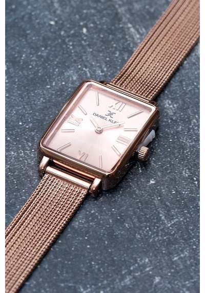 Daniel Klein Dke.1.10741-6 Dikdörtgen Kasa Hasır Kordon Minimal Tasarım Kadın Kol Saati Rose Gold
