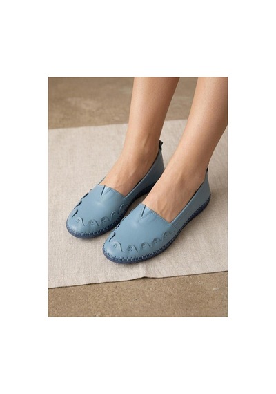 Beren Hakiki Deri Kadın Babet Ortopedik Taban Düz Motifli Slip-on Comfo Mavi