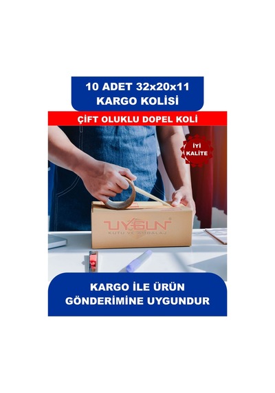 10 Adet 32x20x11 Cm Baskısız Çift Oluklu Boş Koli, Dopel Ürün Kolisi, Kargo Kolisi, Tssst