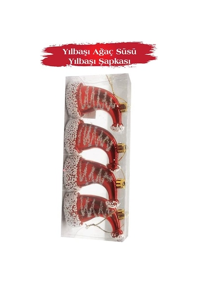 Yılbaşı Ağaç Süsü Yılbaşı Şapkası 8 Cm 4 Parça