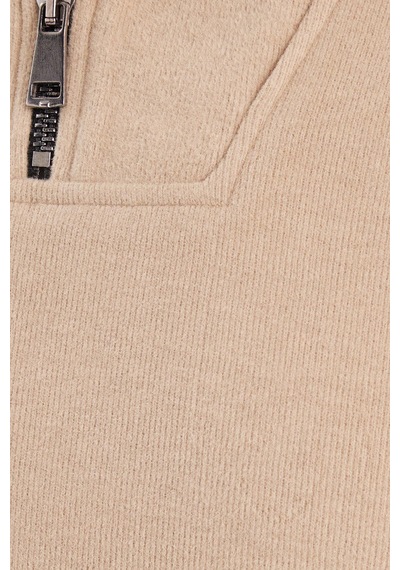 Tudors Unisex Relax Fit Rahat Kesim Fitilli Desenli Pamuklu Yarım Fermuarlı Bej Dik Yaka Sweatshirt-38228 Tudors Unisex Relax Fit Rahat Kesim Fitilli Desenli Pamuklu Yarım Fermuarlı Bej Dik Yaka Sweatshirt-38228