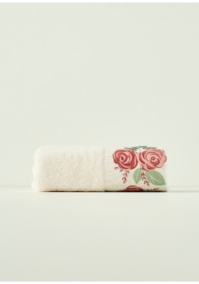Bella Maison %100 Pamuk Rose Baskılı Yüz Havlusu Krem 50x90 Cm Krem 1